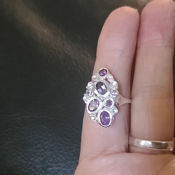 Amethyst modern style sterling & white gold ring sz7 - Picture 6 of 9